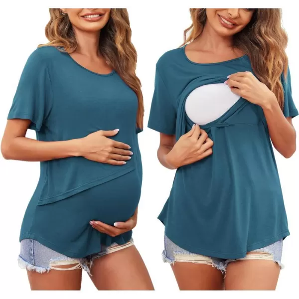 Ekouaer Womens Maternity Shirts Short Sleeves Nursing Tops 3 Pack Double Laye Breastfeeding Tees Pregnancy Clothes SXXLB1pcs Teal