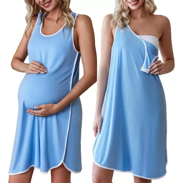 Ekouaer Womens Maternity Sleeveless Dress Striped Nightgown Pregnancy Gown for BreastfeedingBaby Blue