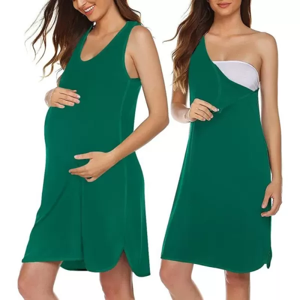 Ekouaer Womens Maternity Sleeveless Dress Striped Nightgown Pregnancy Gown for BreastfeedingIvy Green