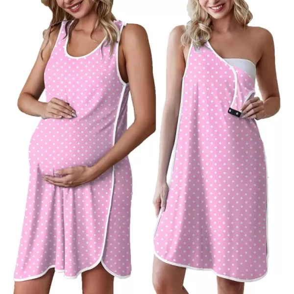 Ekouaer Womens Maternity Sleeveless Dress Striped Nightgown Pregnancy Gown for BreastfeedingPolka Dots