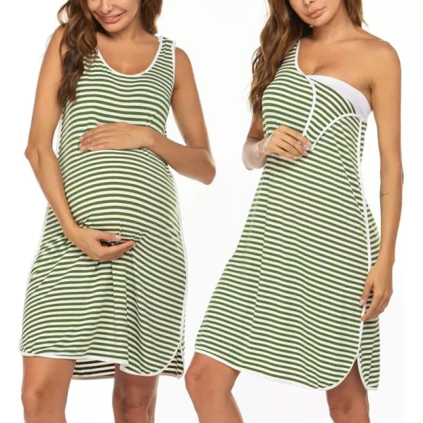 Ekouaer Womens Maternity Sleeveless Dress Striped Nightgown Pregnancy Gown for BreastfeedingStripe10