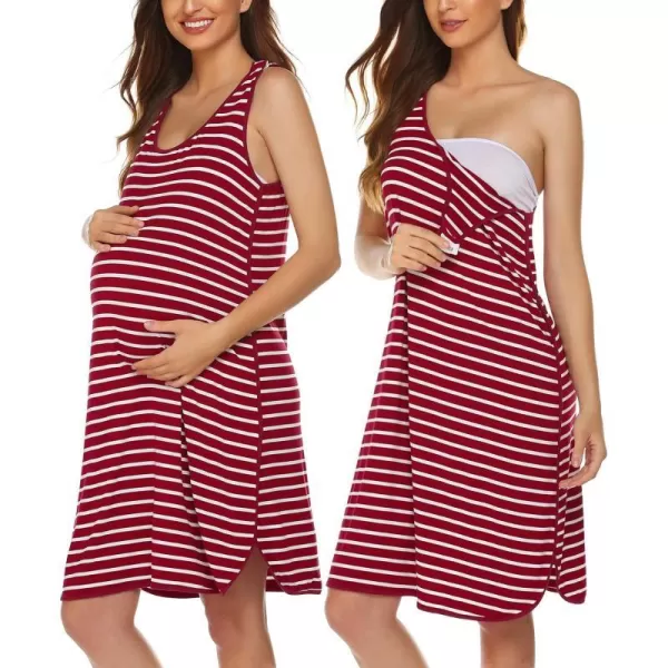 Ekouaer Womens Maternity Sleeveless Dress Striped Nightgown Pregnancy Gown for BreastfeedingStripe4