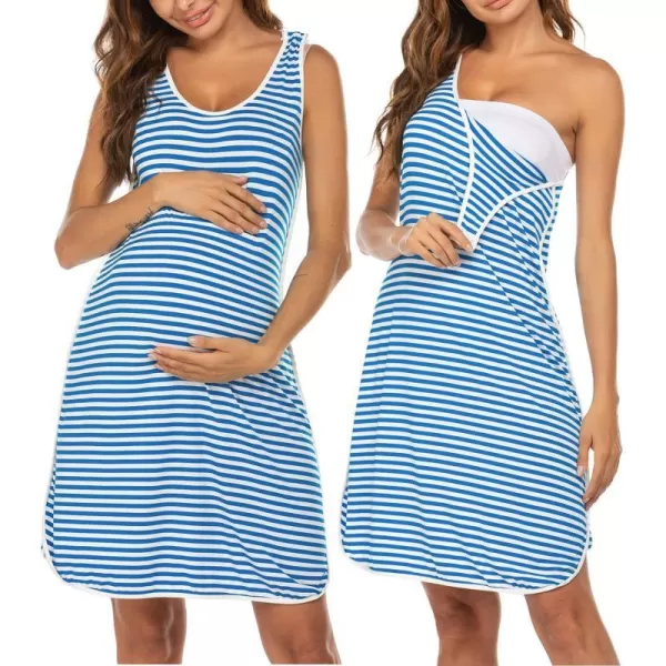 Ekouaer Womens Maternity Sleeveless Dress Striped Nightgown Pregnancy Gown for BreastfeedingStripe9