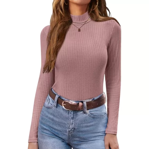 Ekouaer Womens Mock Turtleneck Long Sleeve Shirts Ribbed Knit Lightweight Pullover Sweater Stretch Fitted Thermal TopDusty Pink