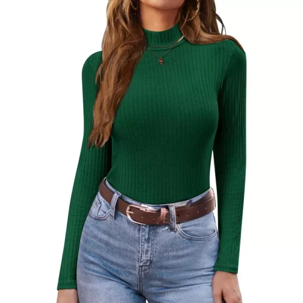 Ekouaer Womens Mock Turtleneck Long Sleeve Shirts Ribbed Knit Lightweight Pullover Sweater Stretch Fitted Thermal TopGreen