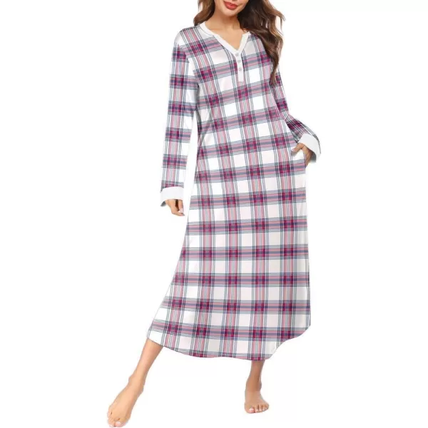 Ekouaer Womens Nightgown Long Loungewear V Neck Nightshirt Sleepwear Full Length Sleepshirt with PocketsApat17