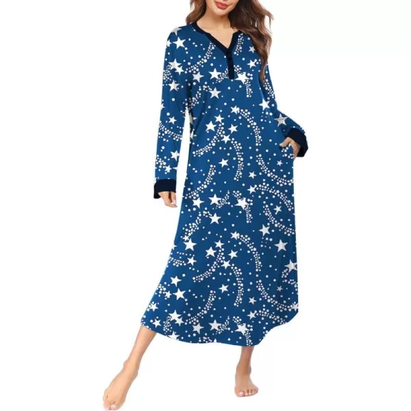 Ekouaer Womens Nightgown Long Loungewear V Neck Nightshirt Sleepwear Full Length Sleepshirt with PocketsApat8