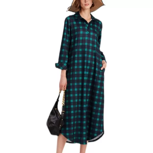 Ekouaer Womens Nightgown Long Sleeve Nightshirt Full Length Loungewear Plaid Sleepwear With PocketsGreen Plaid