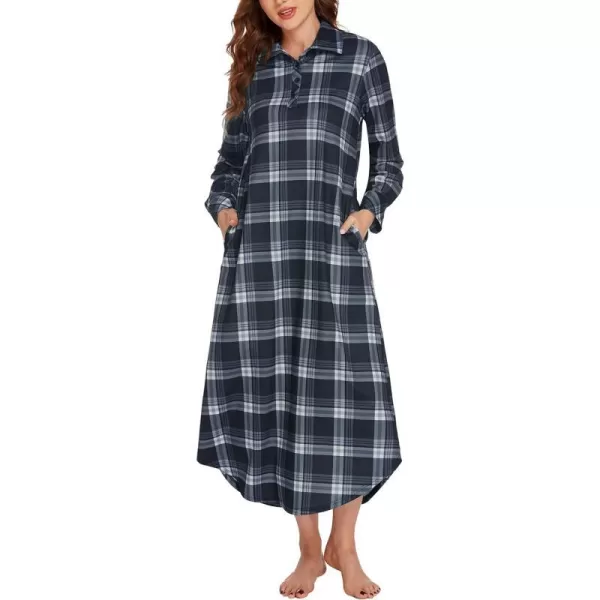 Ekouaer Womens Nightgown Long Sleeve Nightshirt Full Length Loungewear Plaid Sleepwear With PocketsLong Sleeveblack Plaid