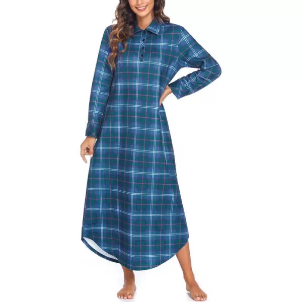 Ekouaer Womens Nightgown Long Sleeve Nightshirt Full Length Loungewear Plaid Sleepwear With PocketsLong Sleevegreen Plaid