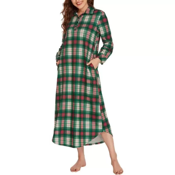 Ekouaer Womens Nightgown Long Sleeve Nightshirt Full Length Loungewear Plaid Sleepwear With PocketsLong Sleevewhite Plaid