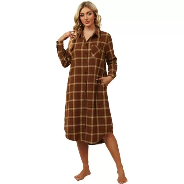 Ekouaer Womens Nightgown Plaid Flannel Warm Cotton Christmas Nightgown Sleep Shirt ButtonFront Nightshirt SleepwearBrown 18