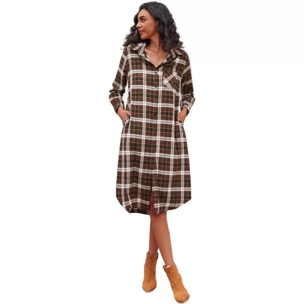 Ekouaer Womens Nightgown Plaid Flannel Warm Cotton Christmas Nightgown Sleep Shirt ButtonFront Nightshirt SleepwearCoffee 20