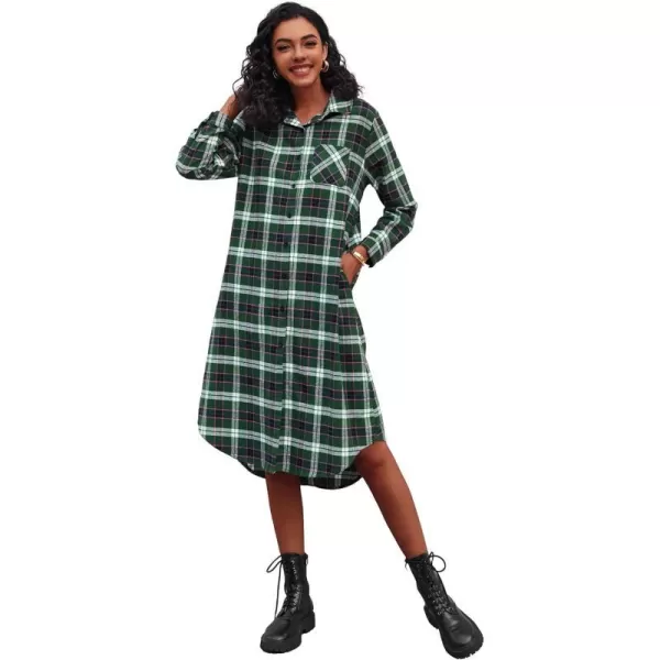 Ekouaer Womens Nightgown Plaid Flannel Warm Cotton Christmas Nightgown Sleep Shirt ButtonFront Nightshirt SleepwearGreen 22