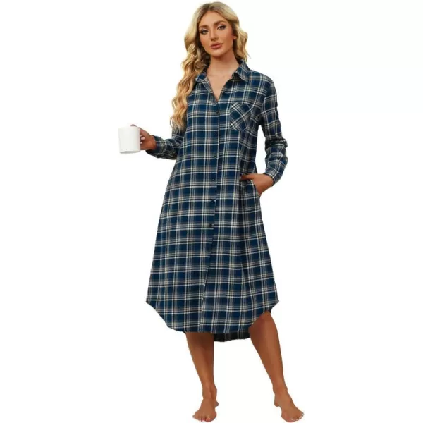 Ekouaer Womens Nightgown Plaid Flannel Warm Cotton Christmas Nightgown Sleep Shirt ButtonFront Nightshirt SleepwearNavy 19