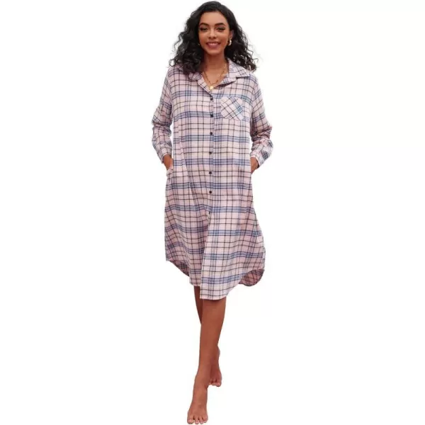 Ekouaer Womens Nightgown Plaid Flannel Warm Cotton Christmas Nightgown Sleep Shirt ButtonFront Nightshirt SleepwearPink 21