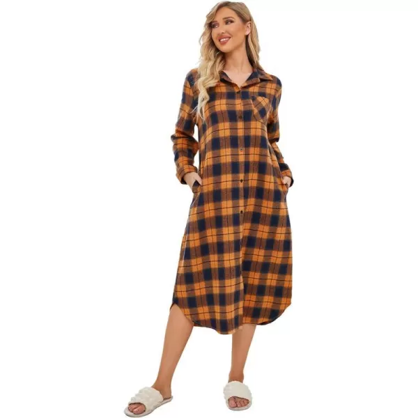 Ekouaer Womens Nightgown Plaid Flannel Warm Cotton Christmas Nightgown Sleep Shirt ButtonFront Nightshirt SleepwearYellow