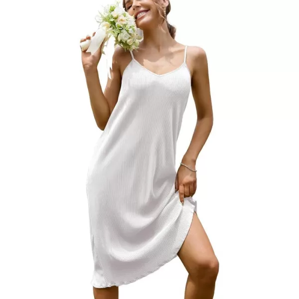 Ekouaer Womens Nightgown Sexy Full Slips Sleep Dress V Neck Chemise Sleepwear Sleeveless Long NightwearWhite