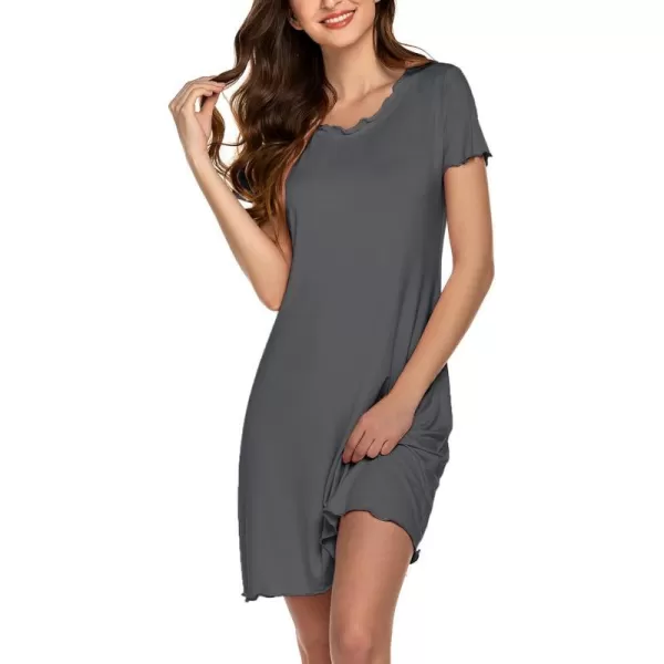 Ekouaer Womens Nightgown Short Sleeve Ruffle Seams Sleepshirt Soft Sleeping Shirts Loungewear Nightshirts SleepwearCharcoal Grey