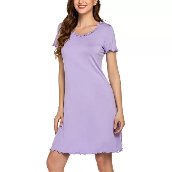 Ekouaer Womens Nightgown Short Sleeve Ruffle Seams Sleepshirt Soft Sleeping Shirts Loungewear Nightshirts SleepwearPurple