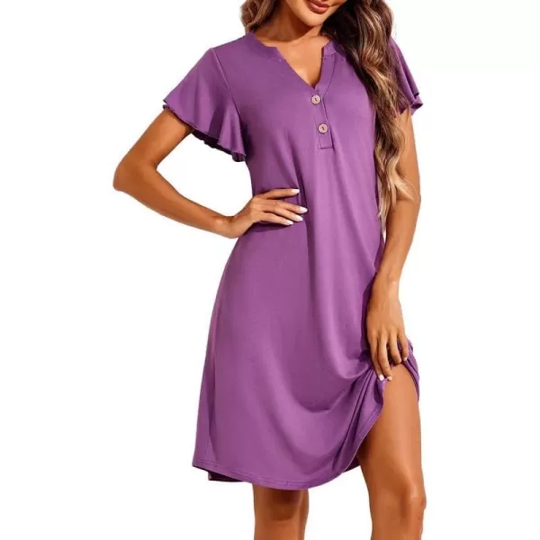 Ekouaer Womens Nightgown Short Sleeve Sleepshirt VNeck Sleepwear Soft Nightshirt Pajama Dress SXXLWineberry