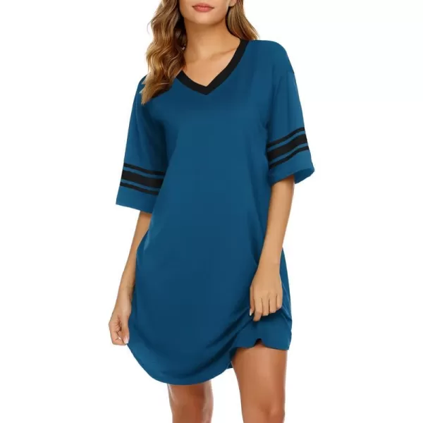 Ekouaer Womens Nightgown Short Sleeve SleepshirtASolid color Ablue