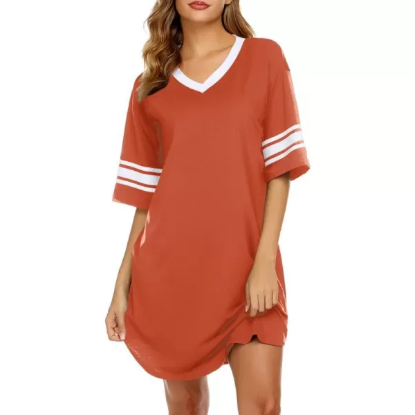 Ekouaer Womens Nightgown Short Sleeve SleepshirtASolid color Abrick Red