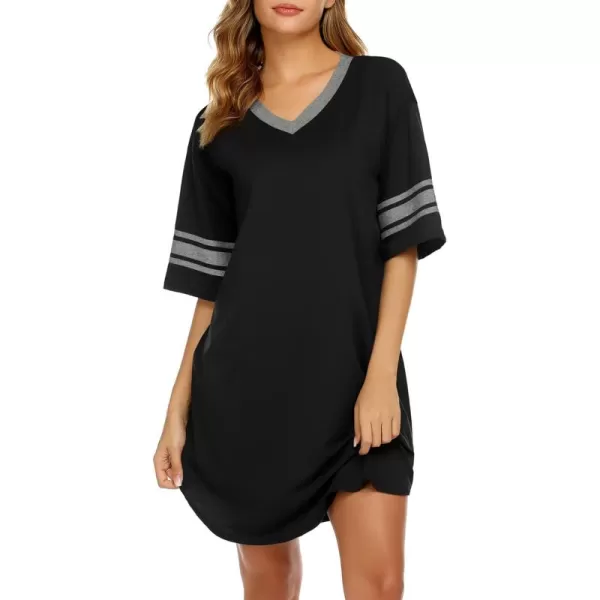 Ekouaer Womens Nightgown Short Sleeve SleepshirtAablack