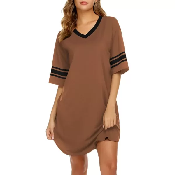 Ekouaer Womens Nightgown Short Sleeve SleepshirtAbrown