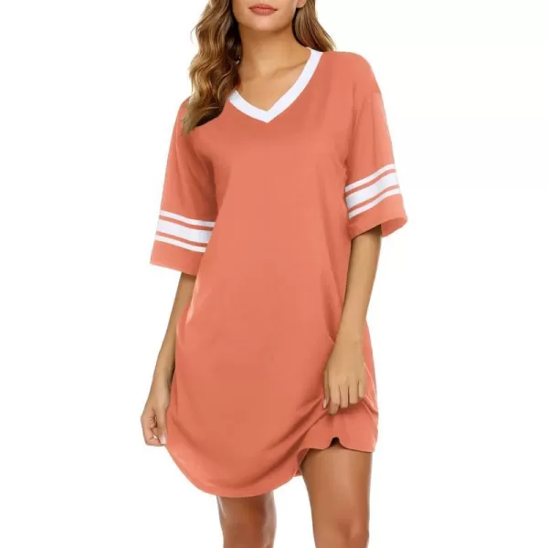 Ekouaer Womens Nightgown Short Sleeve SleepshirtAorange