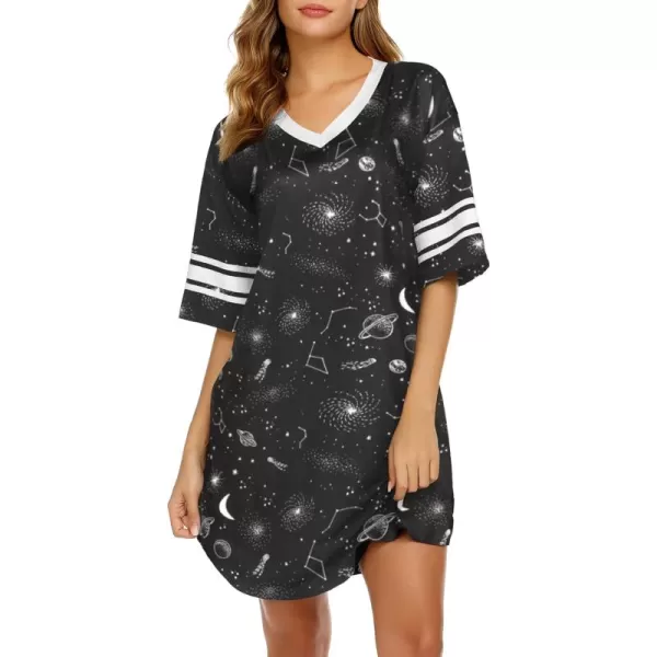 Ekouaer Womens Nightgown Short Sleeve SleepshirtBgalaxy Black