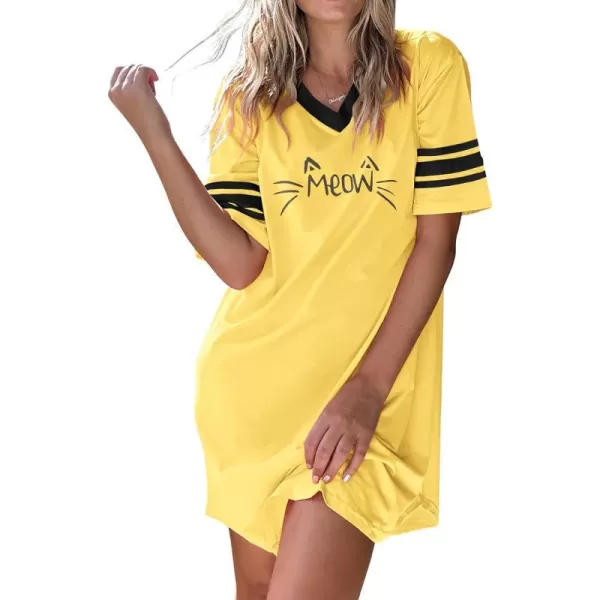 Ekouaer Womens Nightgown Short Sleeve SleepshirtPrint style Ccat Yellow