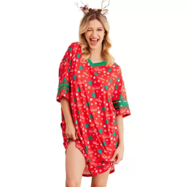 Ekouaer Womens Nightgown Short Sleeve SleepshirtPrint style Zchristmas Red