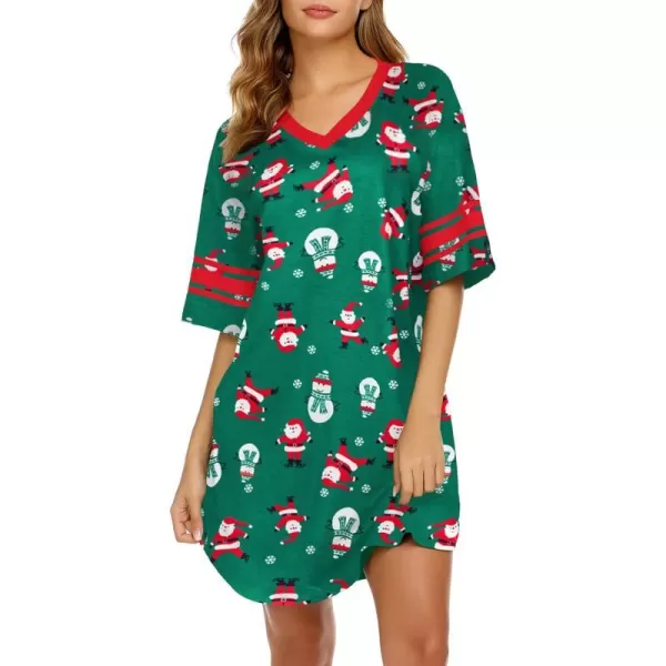 Ekouaer Womens Nightgown Short Sleeve SleepshirtPrint style Zsnowman Green