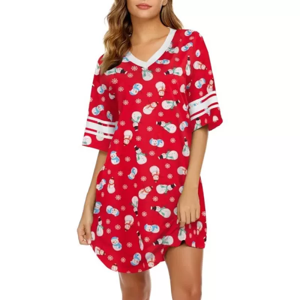 Ekouaer Womens Nightgown Short Sleeve SleepshirtPrint style Zsnowman Red