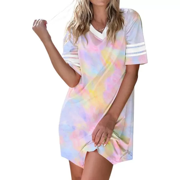 Ekouaer Womens Nightgown Short Sleeve SleepshirtTie Dye Pink