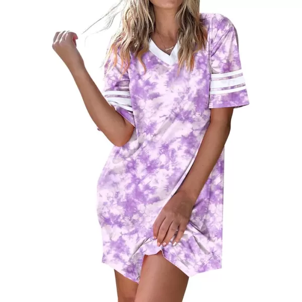 Ekouaer Womens Nightgown Short Sleeve SleepshirtTie Dye Purple 2