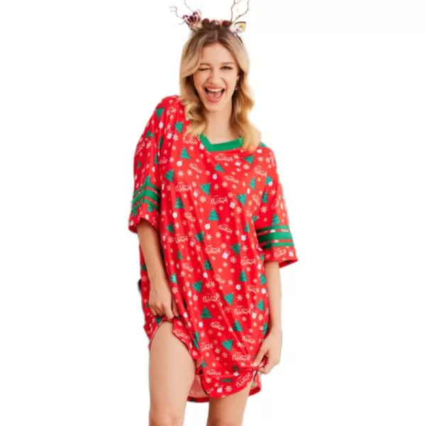 Ekouaer Womens Nightgown Short Sleeve SleepshirtZchristmas Red