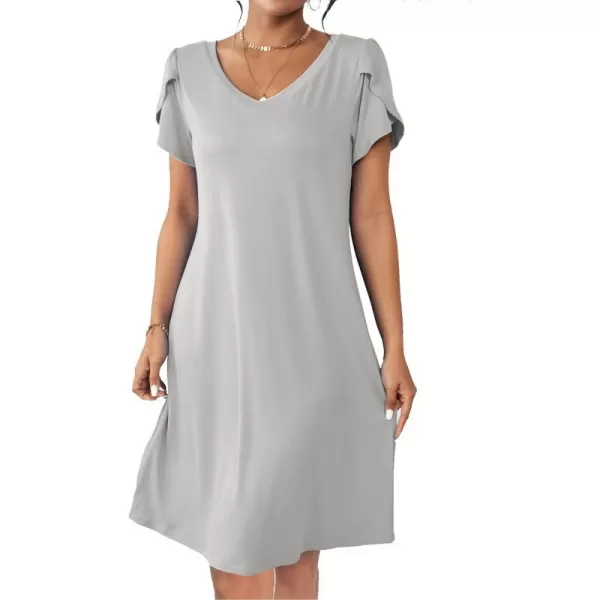 Ekouaer Womens Nightgown Short Sleeves Sleepwear V Neck Nursing Nightgown Petal Sleeves TShirt Dress SXXLLight Grey