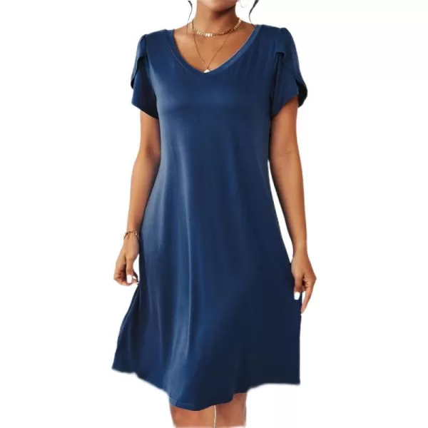 Ekouaer Womens Nightgown Short Sleeves Sleepwear V Neck Nursing Nightgown Petal Sleeves TShirt Dress SXXLNavy Blue