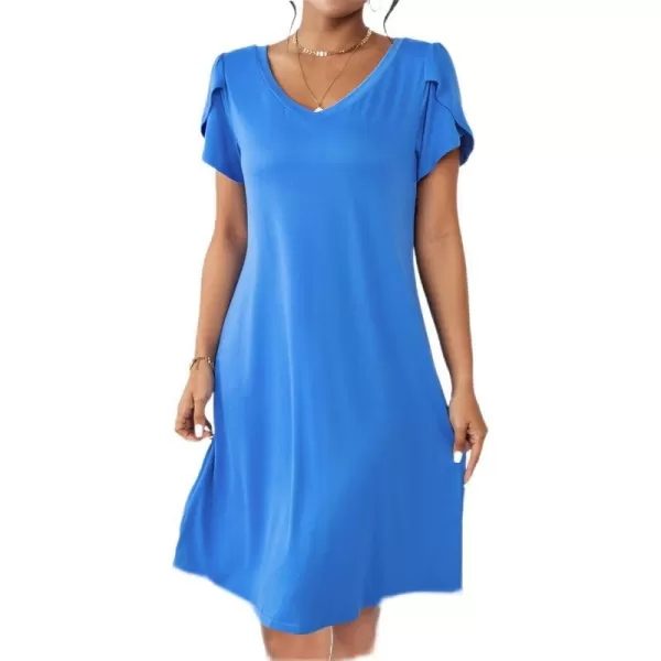 Ekouaer Womens Nightgown Short Sleeves Sleepwear V Neck Nursing Nightgown Petal Sleeves TShirt Dress SXXLSky Blue