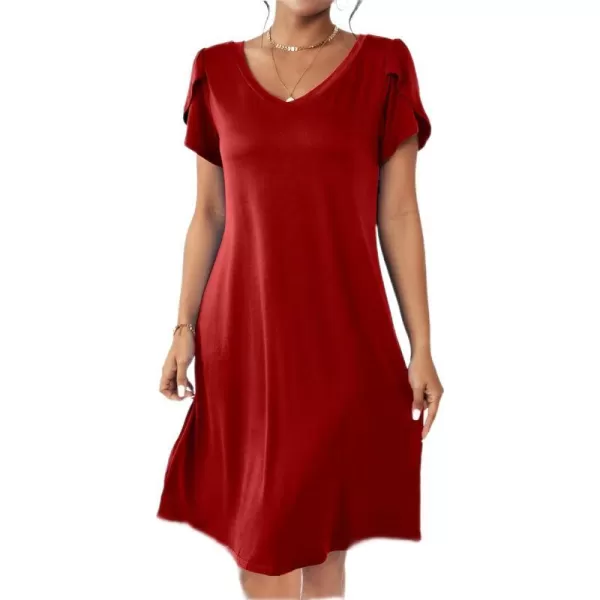 Ekouaer Womens Nightgown Short Sleeves Sleepwear V Neck Nursing Nightgown Petal Sleeves TShirt Dress SXXLWine Red