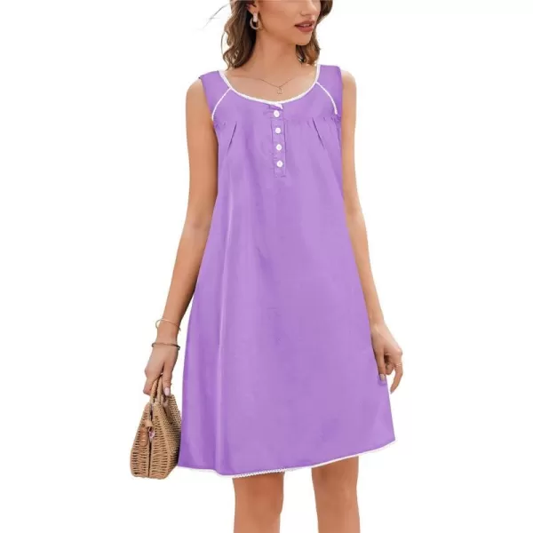 Ekouaer Womens Nightgown Sleepwear Cotton Sleeveless Sleep Dress V Neck Nightwear LoungewearPurple