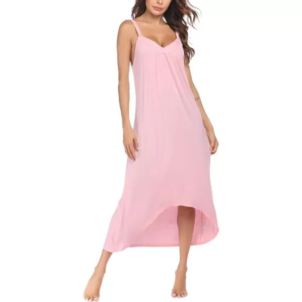 Ekouaer Womens Nightgown Sleeveless Long Nightshirt Full Slip Night Dress Plus Size Sleepshirt Chemise Lounge DressPink