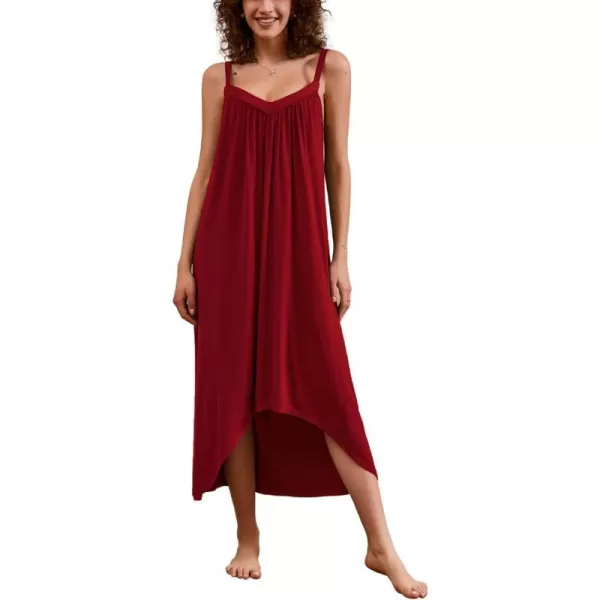 Ekouaer Womens Nightgown Sleeveless Long Nightshirt Full Slip Night Dress Plus Size Sleepshirt Chemise Lounge DressWine Red