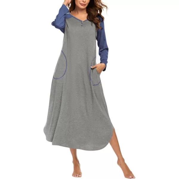 Ekouaer Womens Nightgown VNeck Loungewear Long Sleeve Sleepwear Full Length Nightgown for Women S4XLLong Sleeveslight Grey