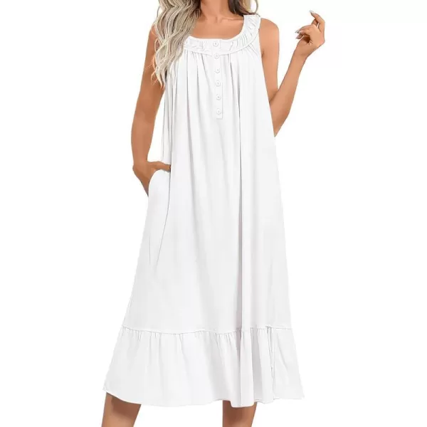 Ekouaer Womens Nightgowns Long Sleeveless Night gown with Pockets Soft Ladies NightdressWhite