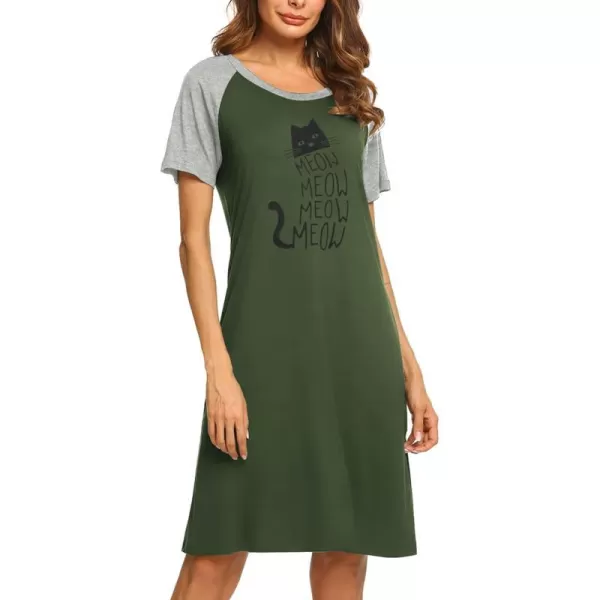 Ekouaer Womens Nightgowns Short Sleeve Nightshirts Printed Sleepwear Soft Sleep Shirts S3XLArmy Greencat