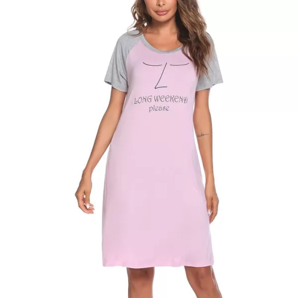 Ekouaer Womens Nightgowns Short Sleeve Nightshirts Printed Sleepwear Soft Sleep Shirts S3XLBpink