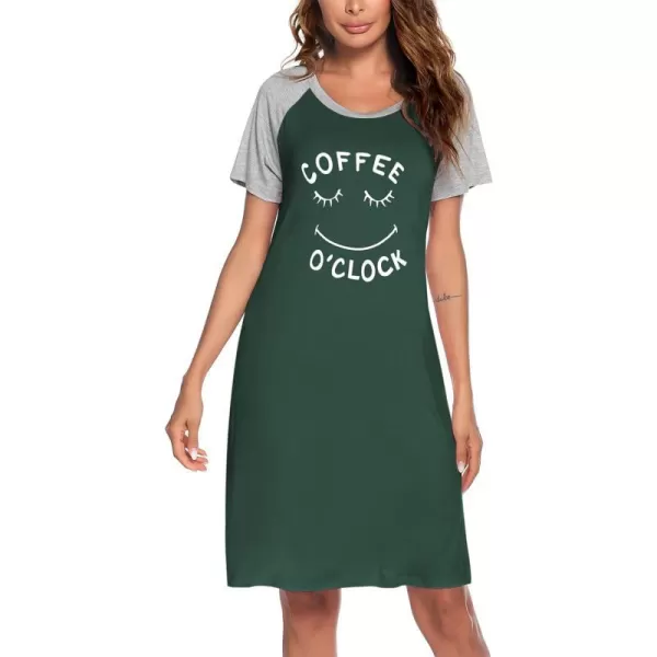 Ekouaer Womens Nightgowns Short Sleeve Nightshirts Printed Sleepwear Soft Sleep Shirts S3XLDark Green